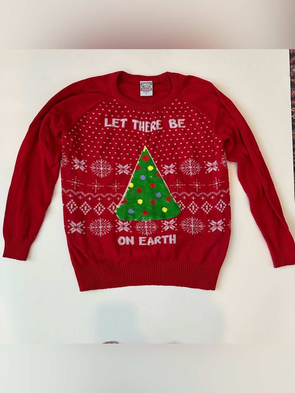 Well Worn Let There Be Pizza On Earth Reversible Ugly Christmas Sweater Size L